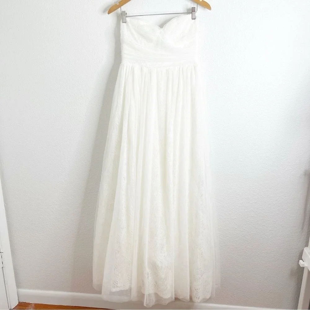 Lulus Bridal‎ Blissful Forever White Tulle Lace Strapless Pleated Wedding Dress